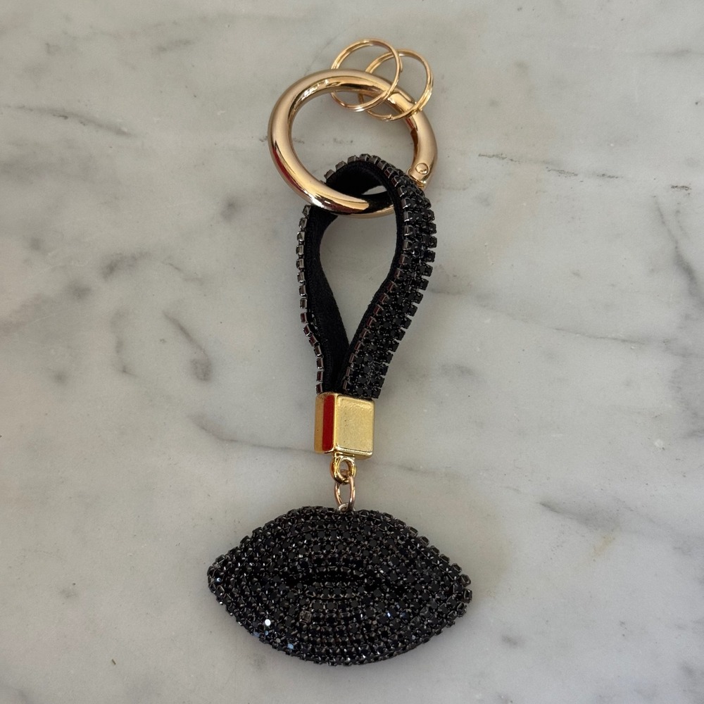 Black Rhinestone Lips Keychain Gold Tone Hardware Bag Charm 7073184006